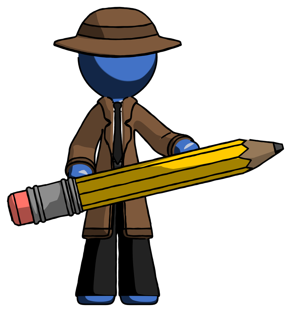 Blue Detective Man writer or blogger holding large pencil