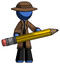 Blue Detective Man writer or blogger holding large pencil