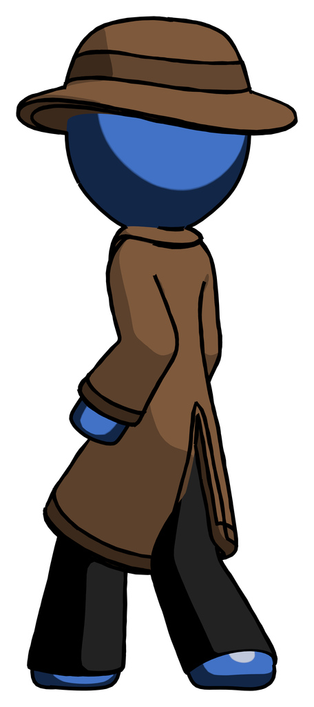 Blue Detective man walking away direction left view