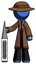 Blue Detective Man Standing With Large Thermometer