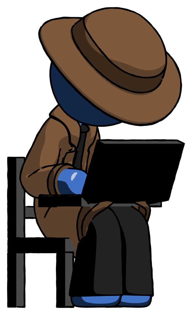 Blue Detective Man using laptop computer while sitting in chair angled right