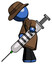 Blue Detective Man Using Syringe Giving Injection