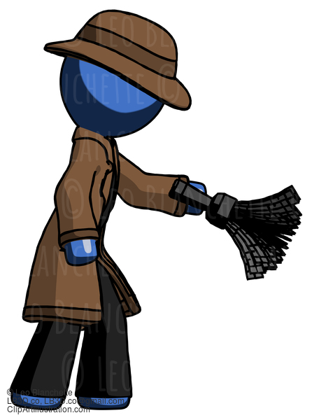 Blue Detective Man Dusting With Feather Duster Downwards #3935