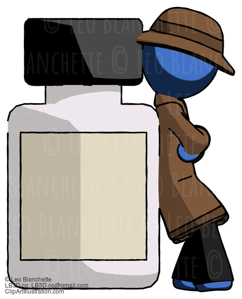 Blue Detective Man Leaning Against Large Medicine Bottle #3936