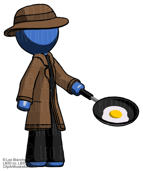 Blue Detective Man Frying Egg In Pan Or Wok Facing Right #3942