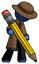 Blue Detective Man writing with large pencil