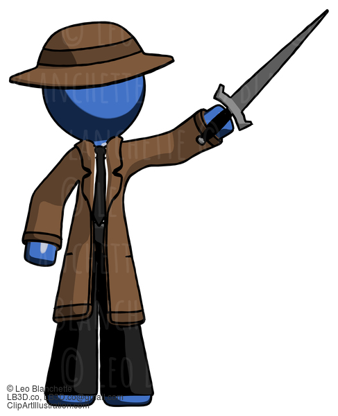 Blue Detective Man Holding Sword In The Air Victoriously #3947