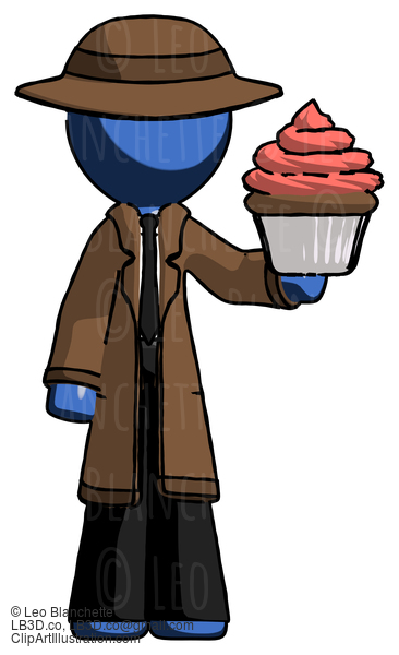 Blue Detective Man Presenting Pink Cupcake To Viewer #3948