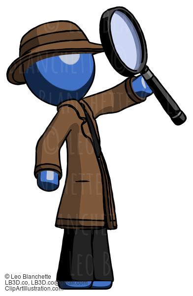 Blue Detective Man Inspecting With Large Magnifying Glass Facing Up #3949