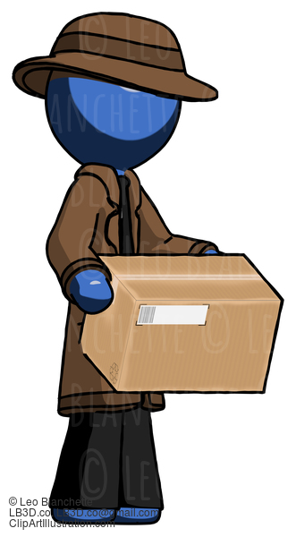 Blue Detective Man Holding Package To Send Or Recieve In Mail #3950