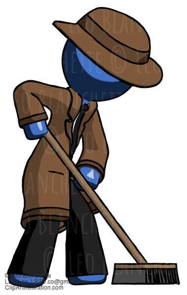 Blue Detective Man Cleaning Services Janitor Sweeping Side View #3953