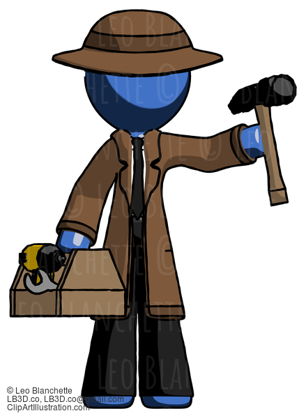 Blue Detective Man Holding Tools And Toolchest Ready To Work #3962