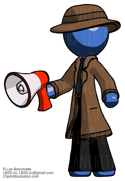 Blue Detective Man Holding Megaphone Bullhorn Facing Right #3972