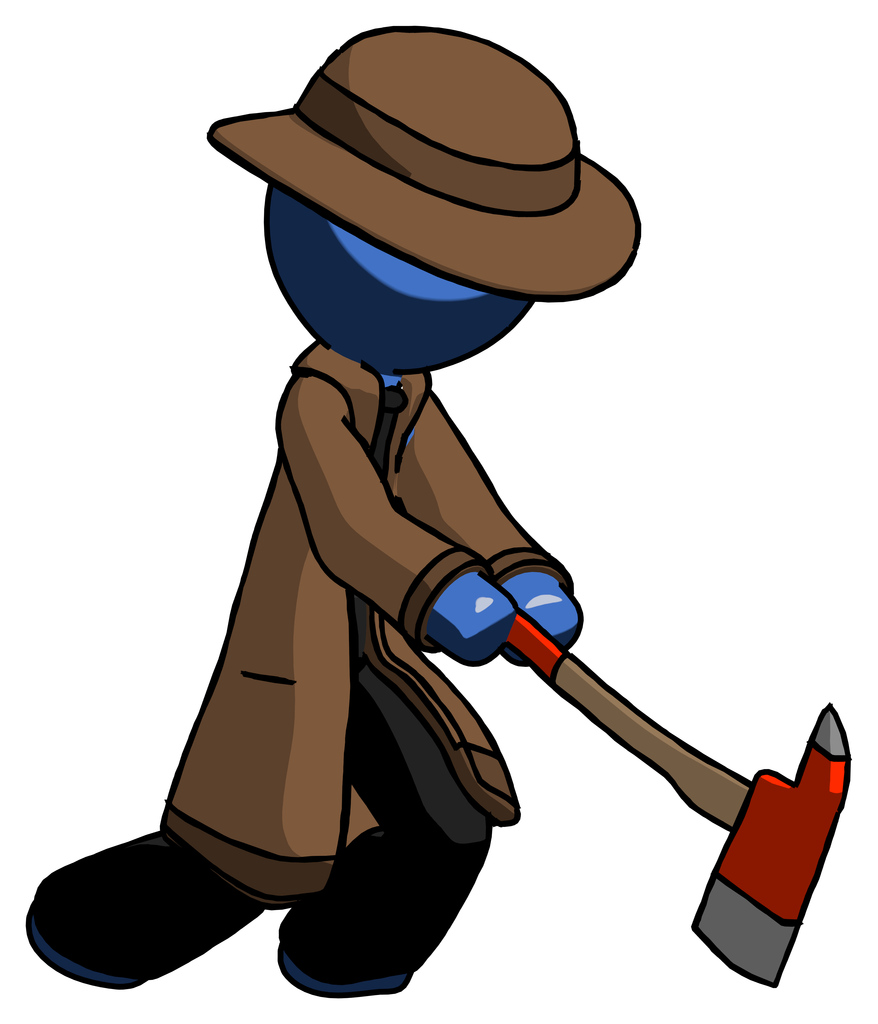 Blue Detective Man striking with a red firefighter's ax