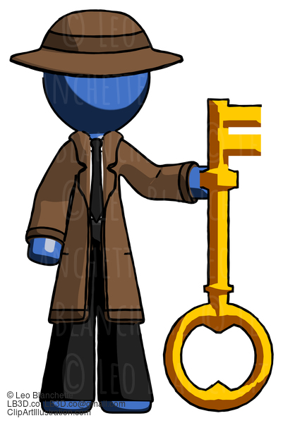 Blue Detective Man Holding Key Made Of Gold #3978