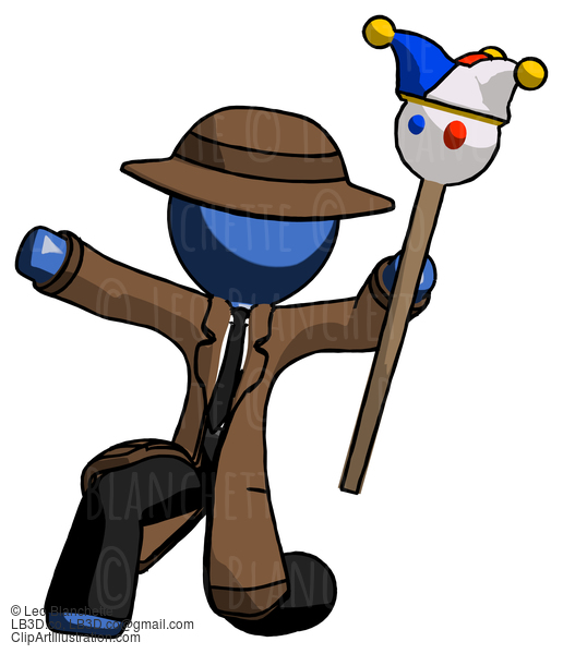 Blue Detective Man Holding Jester Staff Posing Charismatically #3985