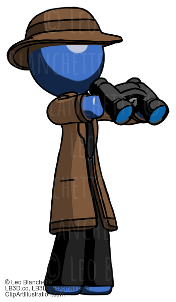 Blue Detective Man Holding Binoculars Ready To Look Right #3986