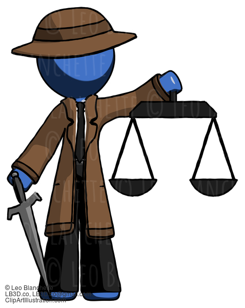 Blue Detective Man Justice Concept With Scales And Sword, Justicia Derived #3989