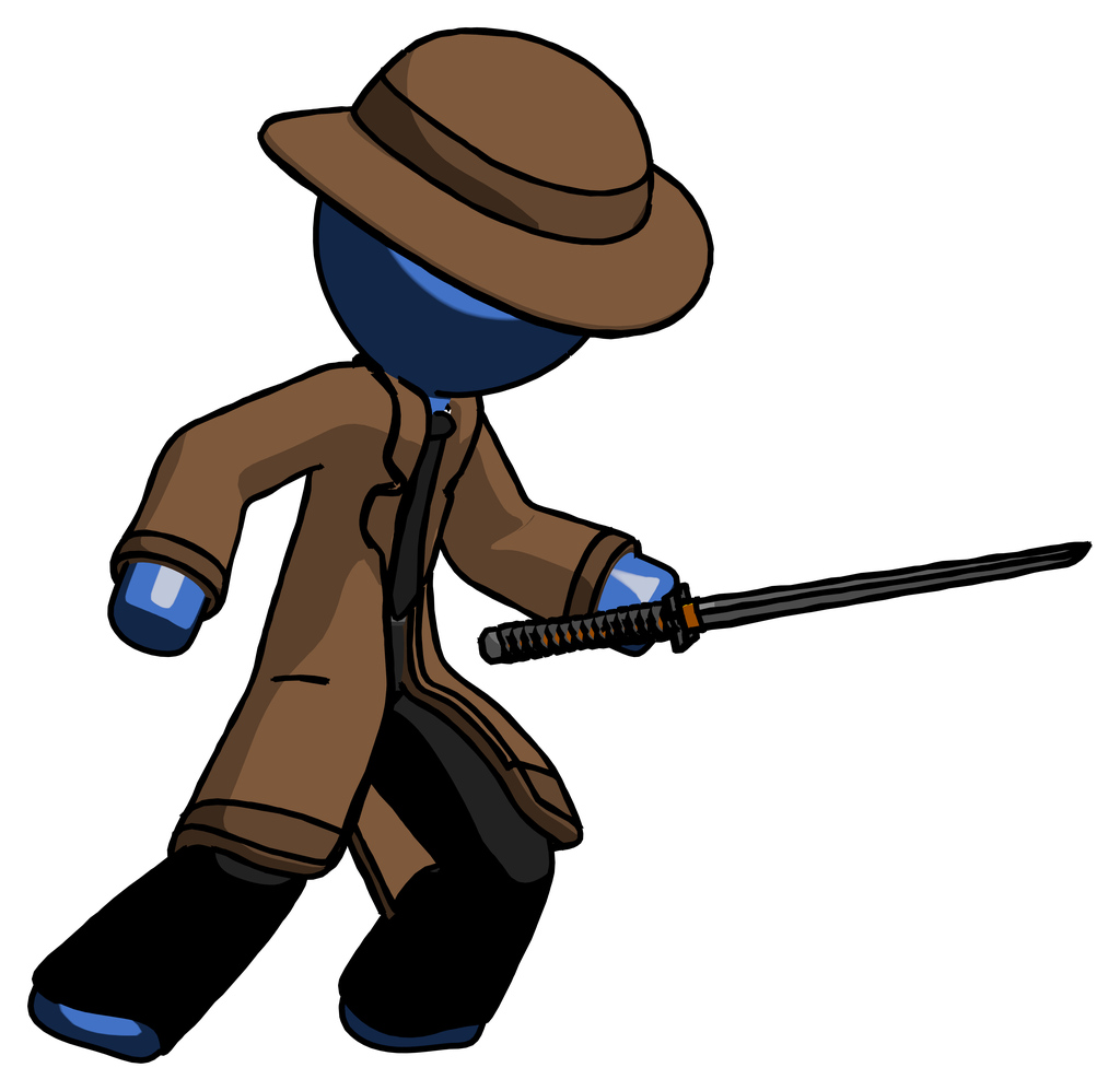 Blue Detective Man stabbing with ninja sword katana