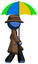 Blue Detective Man Walking With Colored Umbrella