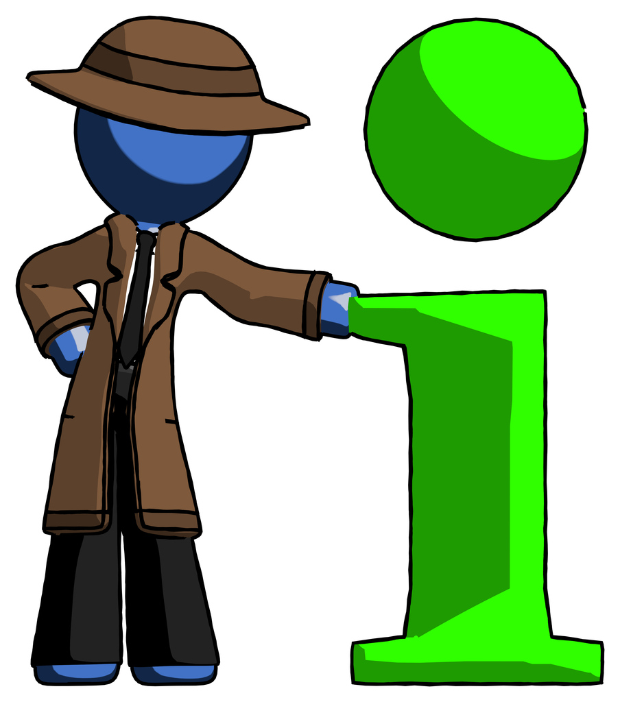 Blue Detective Man with info symbol leaning up against it