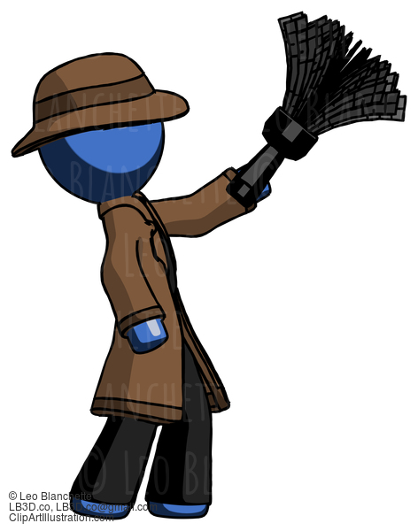 Blue Detective Man Dusting With Feather Duster Upwards #4009