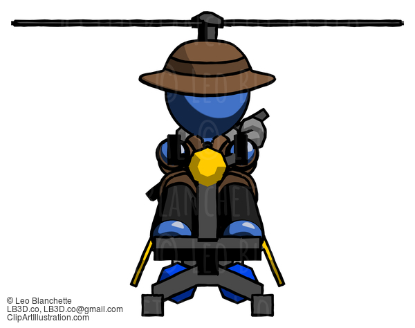 Blue Detective Man Flying In Gyrocopter Front View #4011