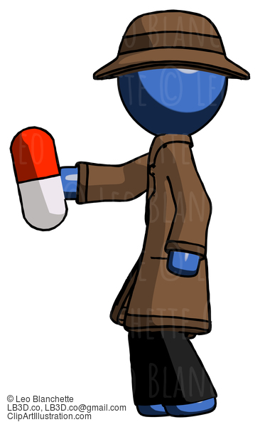 Blue Detective Man Holding Red Pill Walking To Left #4012