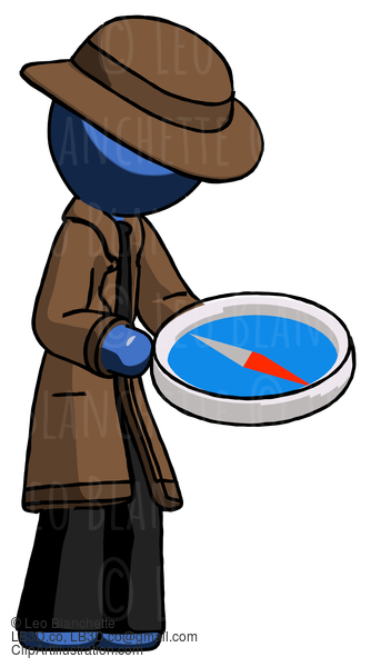 Blue Detective Man Looking At Large Compass Facing Right #4016