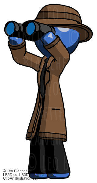 Blue Detective Man Looking Through Binoculars To The Left #4018