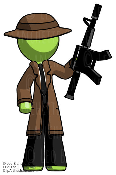 Green Detective Man Holding Automatic Gun #1897