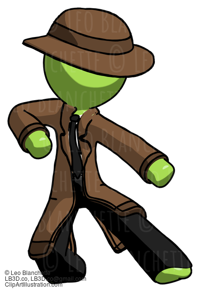 Green Detective Man Karate Defense Pose Right #1910