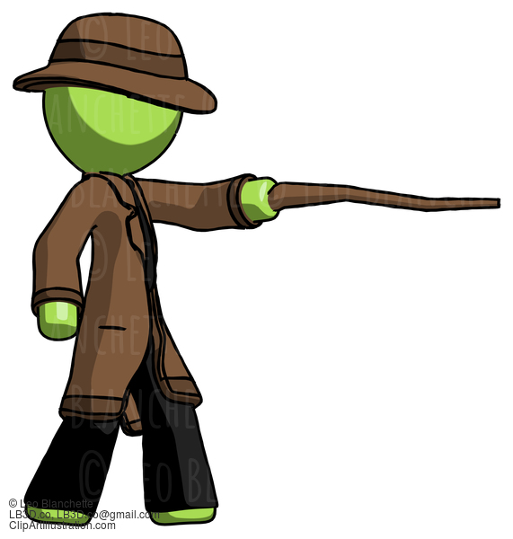 Green Detective Man Pointing With Hiking Stick #1916