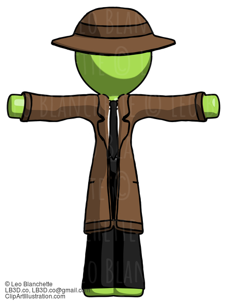 Green Detective Man T-Pose Arms Up Standing #1918