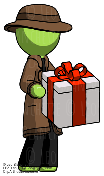 Green Detective Man Giving A Present #1924