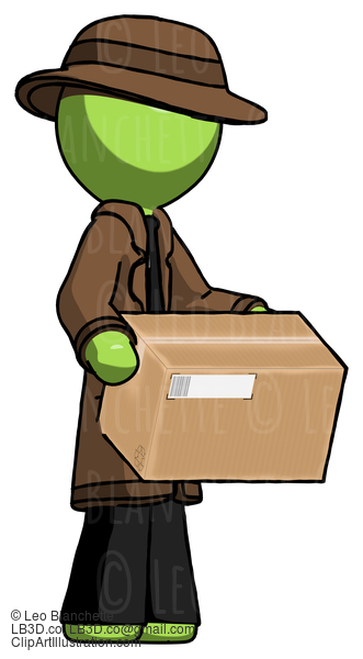 Green Detective Man Holding Package To Send Or Recieve In Mail #1925