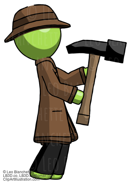 Green Detective Man Hammering Something On The Right #1932