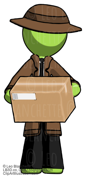 Green Detective Man Holding Box Sent Or Arriving In Mail #1935