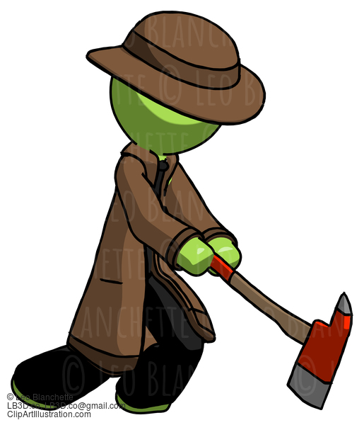 Green Detective Man Striking With A Red Firefighter’S Ax #1938