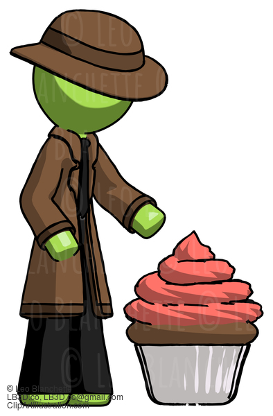 Green Detective Man With Giant Cupcake Dessert #1945