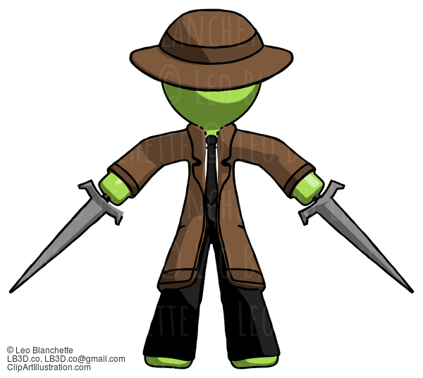 Green Detective Man Two Sword Defense Pose #1958