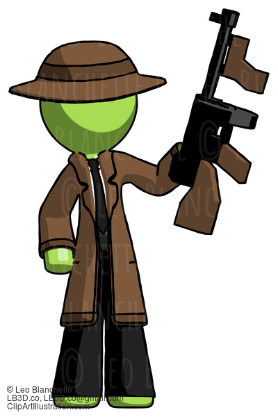 Green Detective Man Holding Tommygun #1962