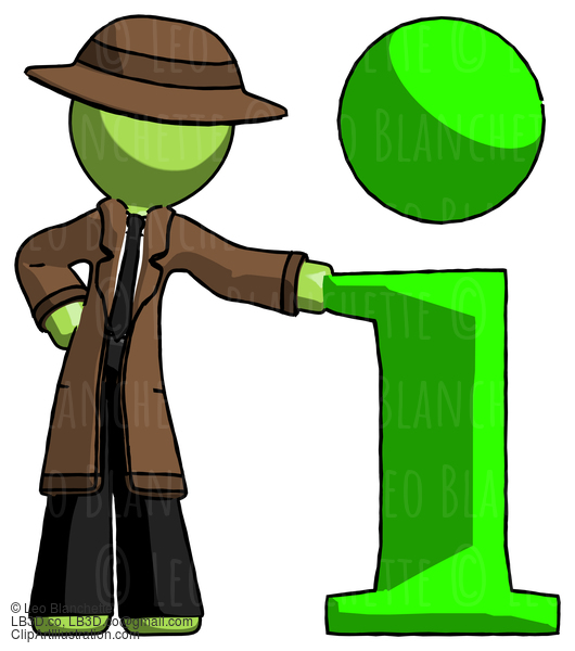 Green Detective Man With Info Symbol Leaning Up Against It #1973