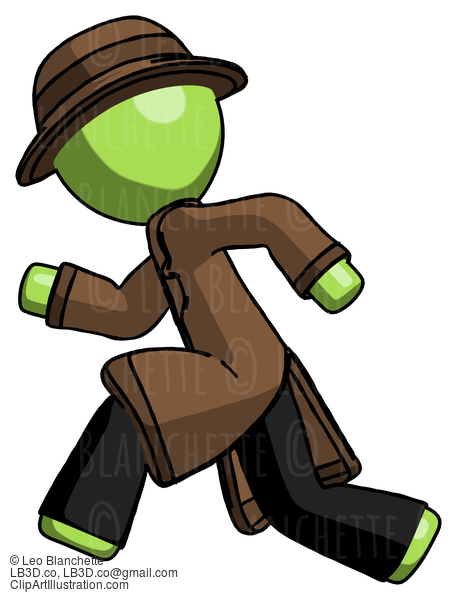 Green Detective Man Running Fast Left #2000