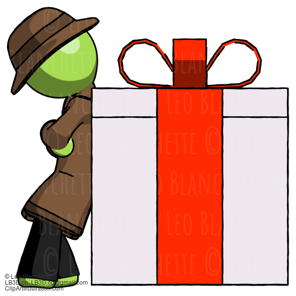 Green Detective Man Gift Concept - Leaning Against Large Present #2005