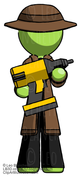 Green Detective Man Holding Large Drill #2006