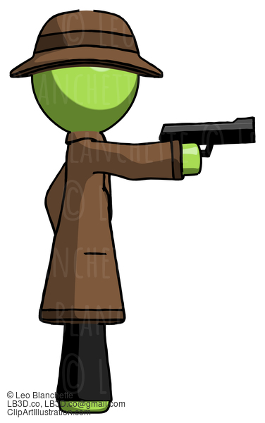 Green Detective Man Firing A Handgun #2007