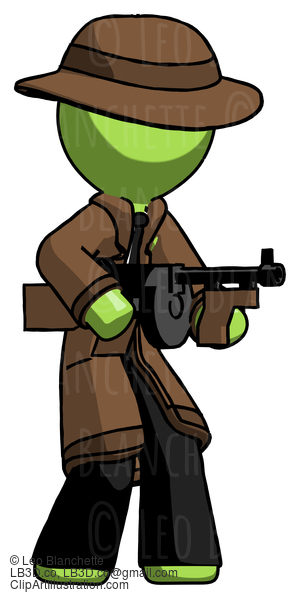 Green Detective Man Tommy Gun Gangster Shooting Pose #2008