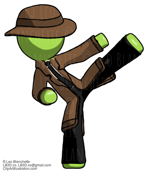 Green Detective Man Ninja Kick Right #2011