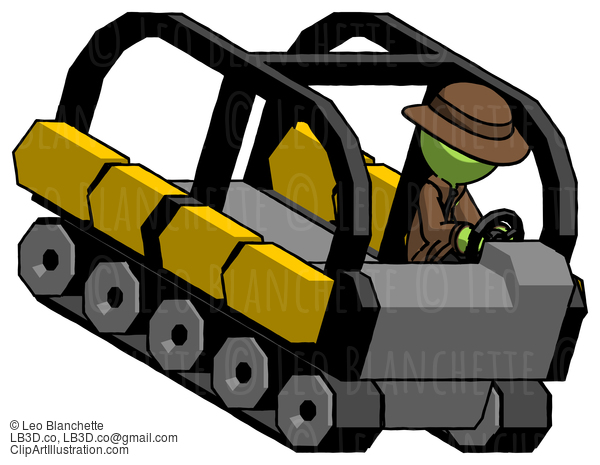 Green Detective Man Driving Amphibious Tracked Vehicle Top Angle View #2014